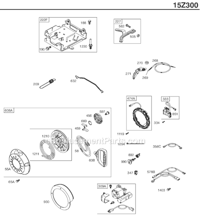 Page D Diagram and Parts List for 15Z300 0111-0112 Briggs and Stratton Engine